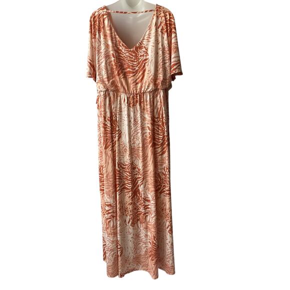 Rachel Roy Crossover Flutter Sleeve Maxi Dress Women 1X Abstract Print Guava NWT - Picture 2 of 12